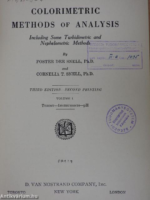 Colorimetric Methods of Analysis Including Some Turbidimetric and Nephelometric Methods I.