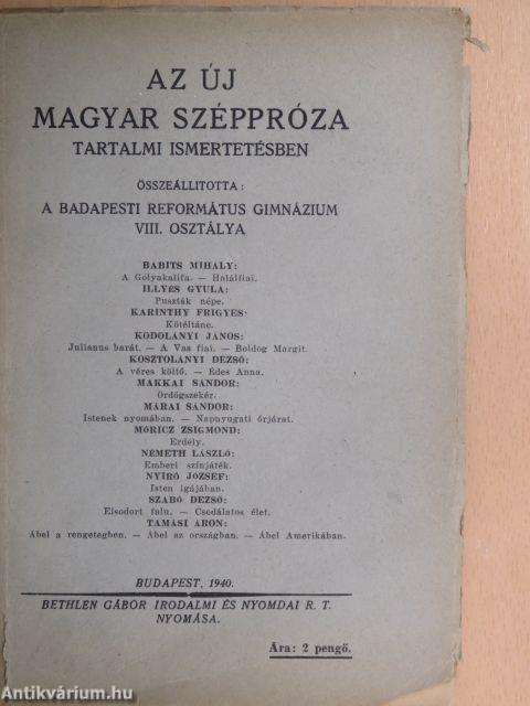 Az új magyar széppróza tartalmi ismertetésben