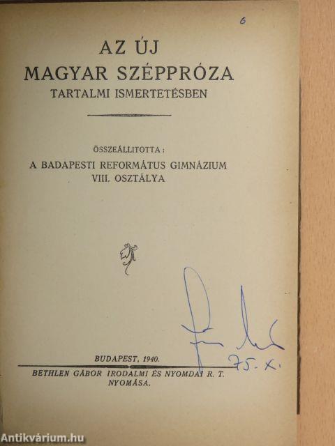 Az új magyar széppróza tartalmi ismertetésben