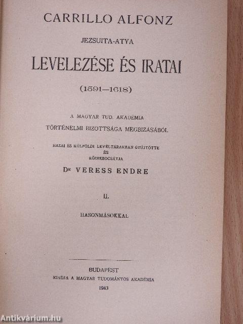 Carrillo Alfonz jezsuita-atya levelezése és iratai II. (töredék)