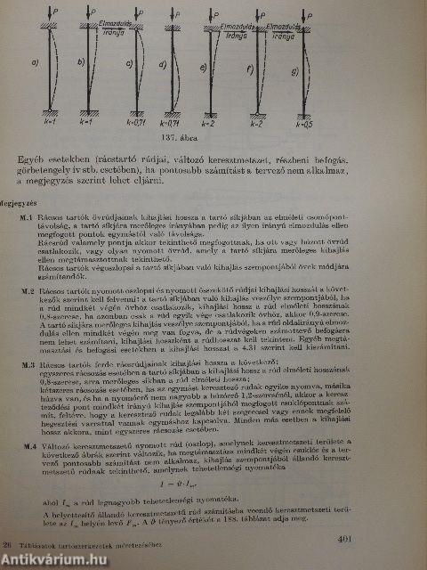 Táblázatok tartószerkezetek méretezéséhez