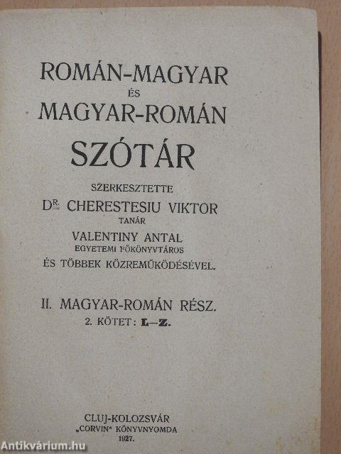 Román-magyar és magyar-román szótár II. (töredék)