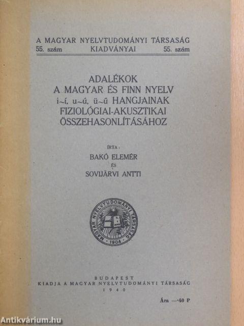 Adalékok a magyar és finn nyelv i-í, u-ú, ü-ű hangjainak fiziológiai-akusztikai összehasonlításához