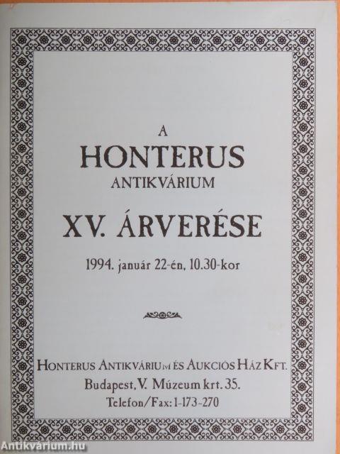 A Honterus Antikvárium XV. árverése