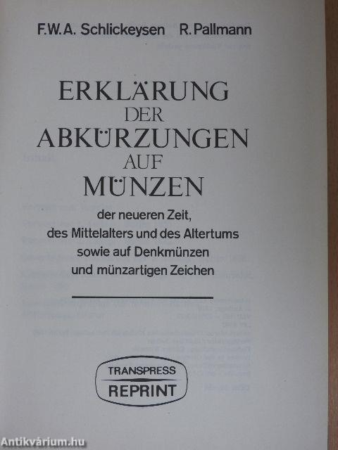 Erklärung der Abkürzungen auf Münzen