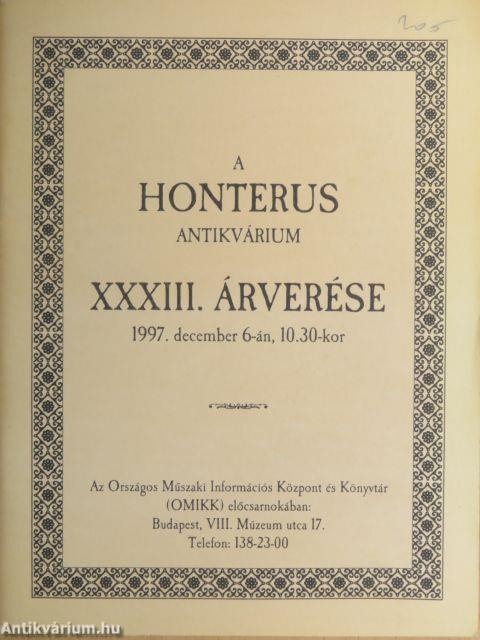 A Honterus Antikvárium XXXIII. árverése