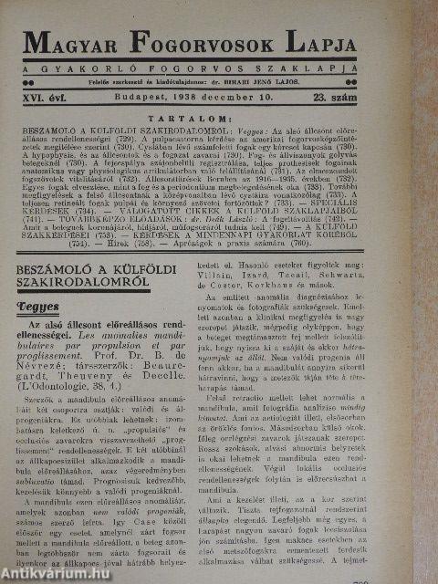 Magyar Fogorvosok Lapja 1938. december 10.