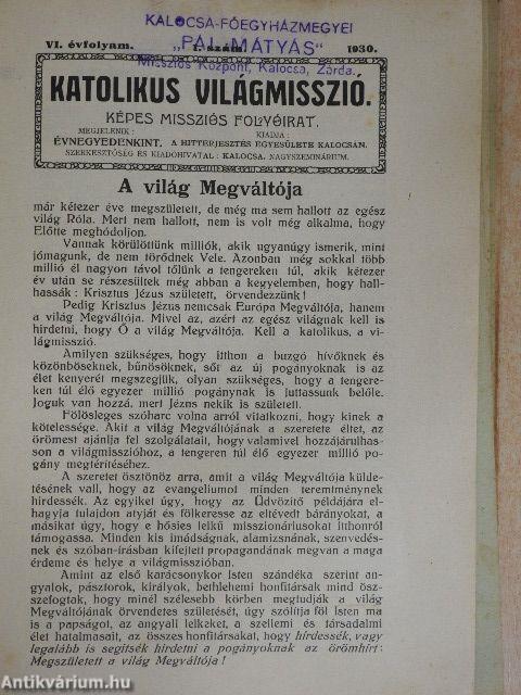 Katolikus Világmisszió 1930. január-december