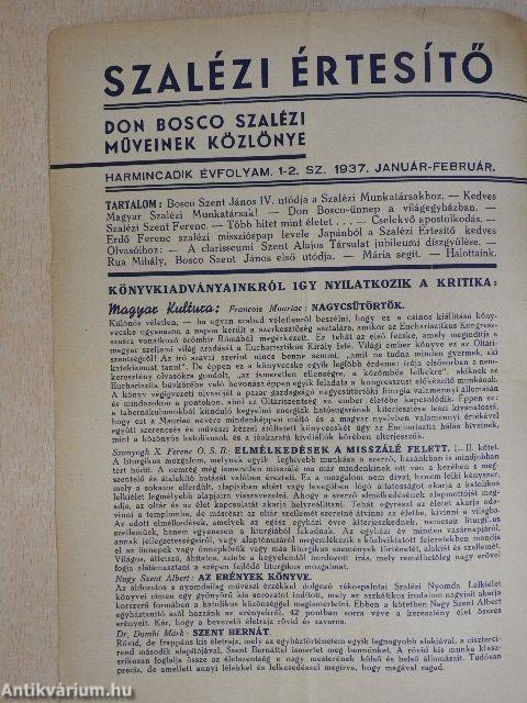 Szalézi Értesítő 1937. január-február