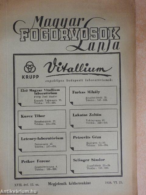 Magyar Fogorvosok Lapja 1939. június 25.