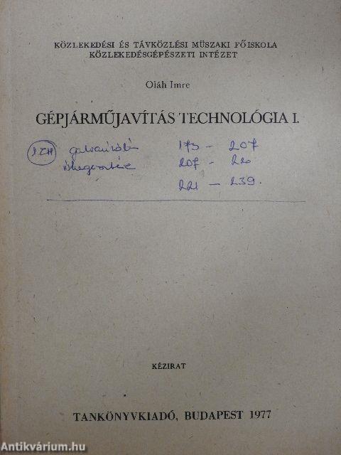 Gépjárműjavítás technológia I.