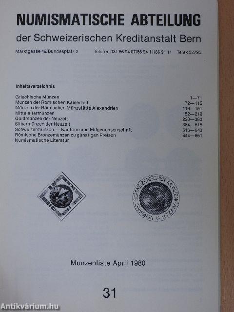 Numismatische Abteilung - Münzenliste April 1980/31