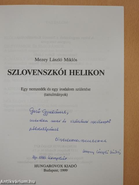 Szlovenszkói helikon (dedikált példány)