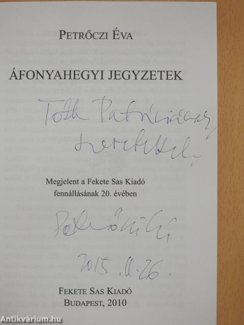 Áfonyahegyi jegyzetek (dedikált példány)