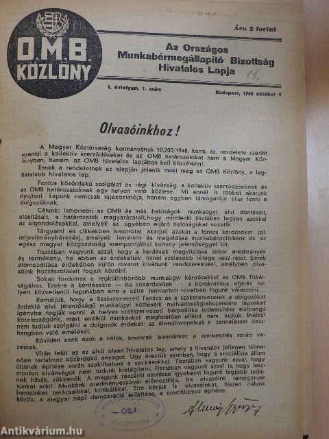 O.M.B. Közlöny 1948. október-december