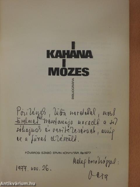 Kahána Mózes bibliográfia (dedikált példány)