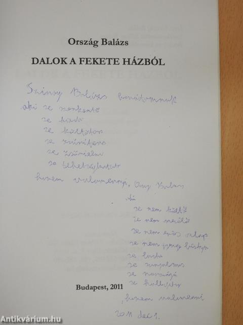 Dalok a Fekete Házból (dedikált példány)