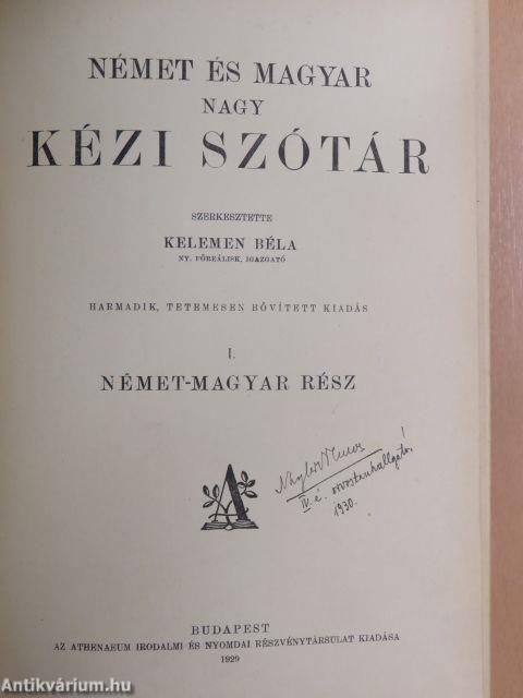 Magyar és német nagy kézi szótár/Német és magyar nagy kézi szótár I-II.