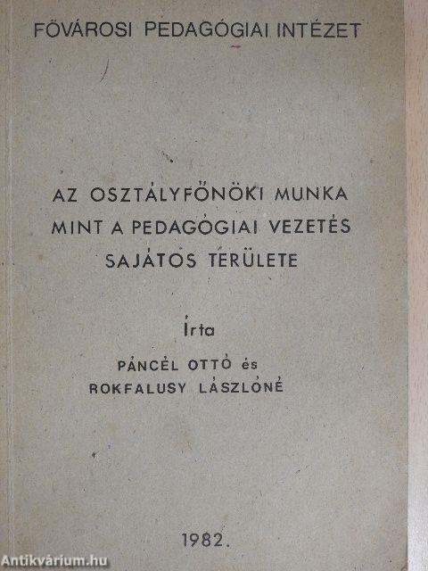 Az osztályfőnöki munka mint a pedagógiai vezetés sajátos területe