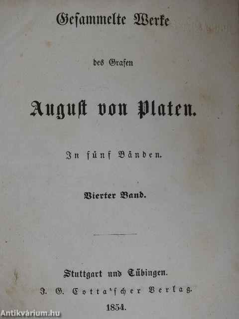 Gesammelte Werke des Grafen August von Platen In fünf Bänden IV. (gótbetűs) (töredék)