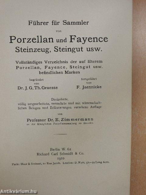 Führer für Sammler von Porzellan und Fayence Steinzeug, Steingut usw.