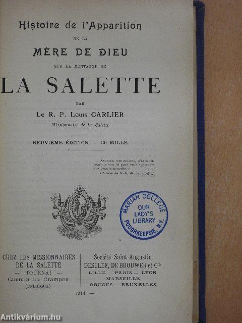 Histoire de l'Apparition de la Mére de Dieu sur la Montagne de la Salette