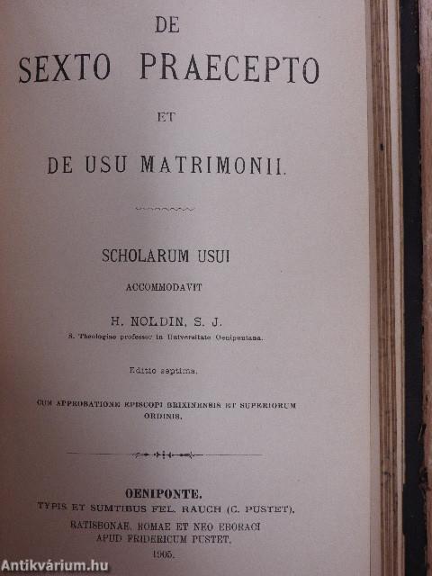 De Principiis Theologiae Moralis/De Poenis Ecclesiasticis/De Sexto Praecepto et de Usu Matrimonii