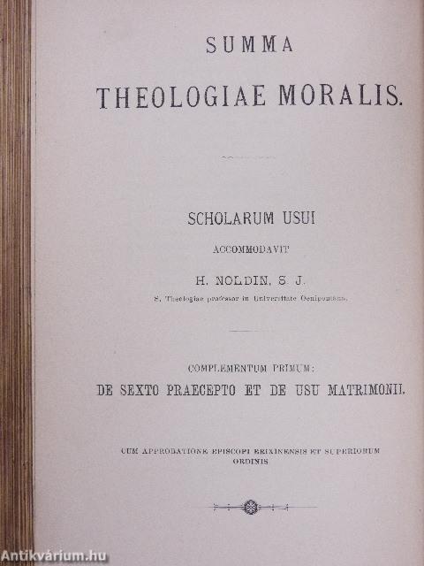 De Principiis Theologiae Moralis/De Poenis Ecclesiasticis/De Sexto Praecepto et de Usu Matrimonii