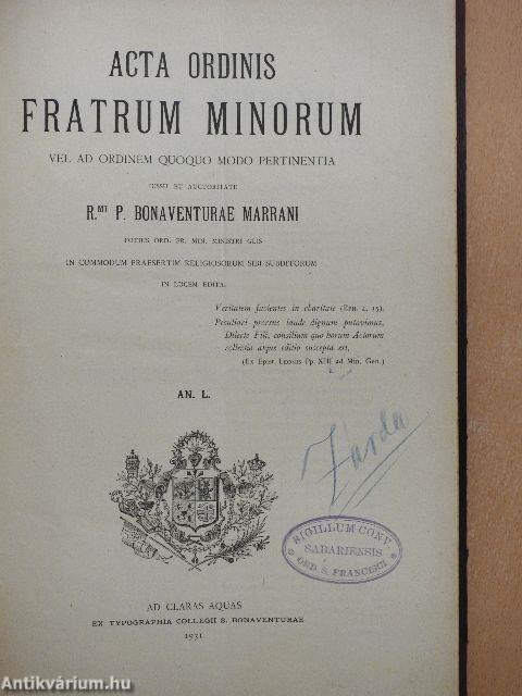 Acta Ordinis Fratrum Minorum Ianuarii-Decembris 1931