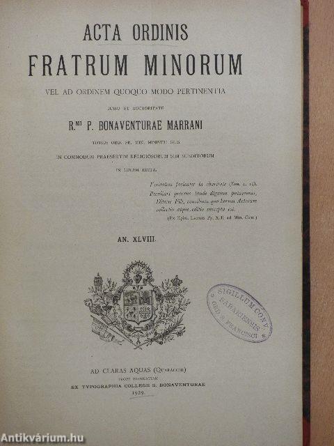 Acta Ordinis Fratrum Minorum Ianuarii-Decembris 1929