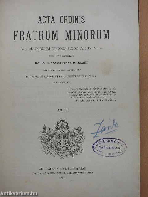 Acta Ordinis Fratrum Minorum Ianuarii-Decembris 1932