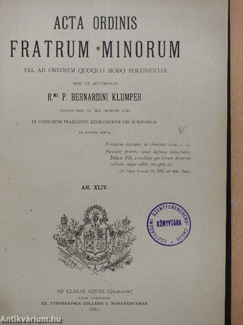 Acta Ordinis Fratrum Minorum 1925 (nem teljes évfolyam)