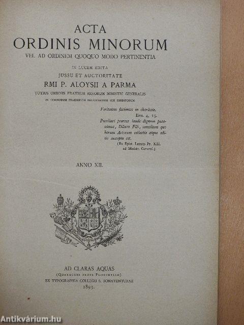 Acta Ordinis Minorum Januarii-Decembris 1893