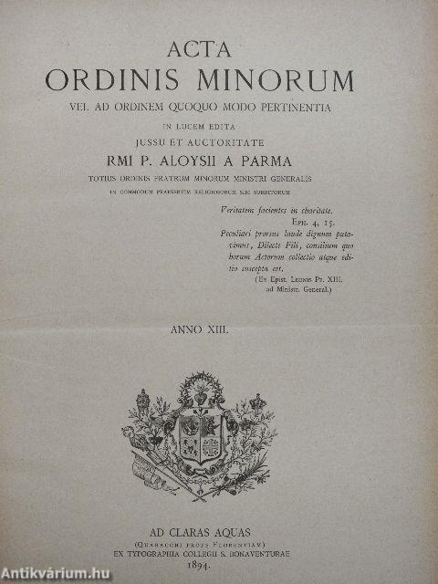 Acta Ordinis Minorum Januarii-Decembris 1894-1895 I-II.