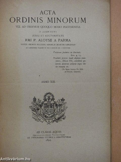 Acta Ordinis Minorum 1894 (nem teljes évfolyam)