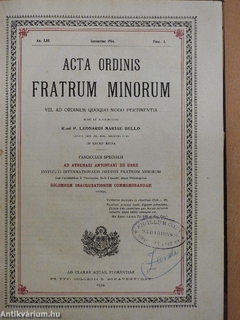 Acta Ordinis Fratrum Minorum Ianuarii-Decembris 1934