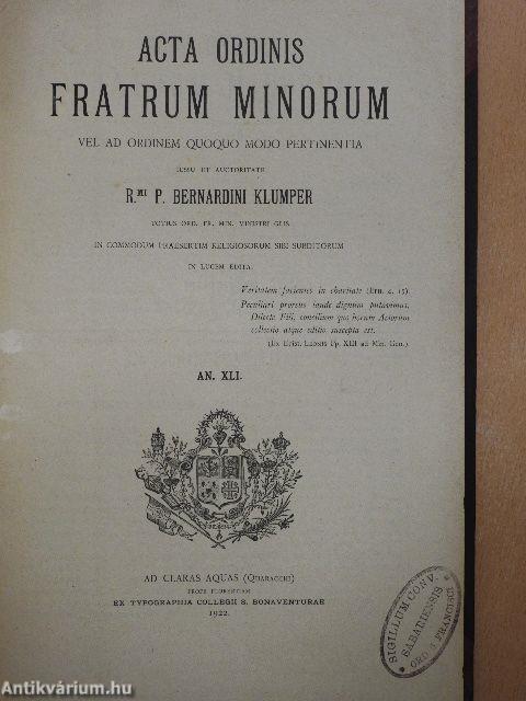 Acta Ordinis Fratrum Minorum Ianuarii-Decembris 1922