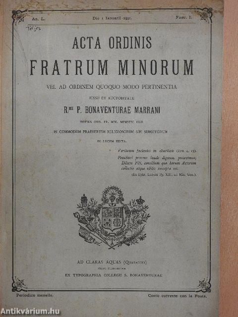 Acta Ordinis Fratrum Minorum Ianuarii-Decembris 1931