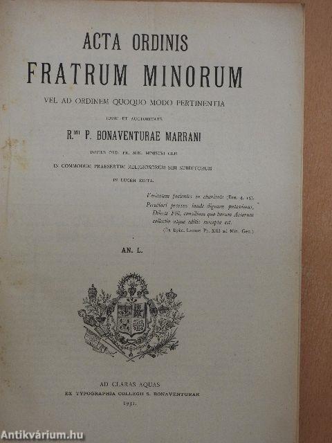 Acta Ordinis Fratrum Minorum Ianuarii-Decembris 1931