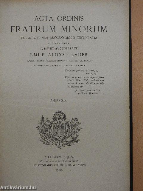 Acta Ordinis Fratrum Minorum Ianuarii-Decembris 1900