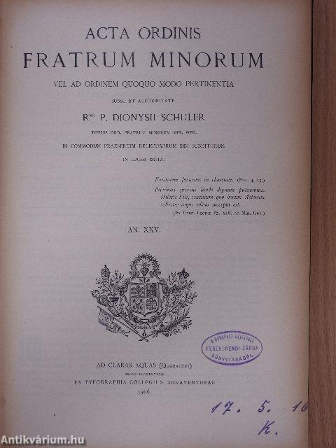 Acta Ordinis Fratrum Minorum Ianuarii-Decembris 1906