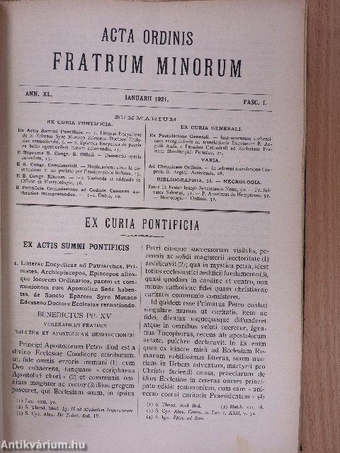 Acta Ordinis Fratrum Minorum 1920-1922. (vegyes számok) (30 db)