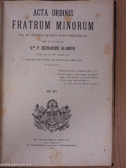 Acta Ordinis Fratrum Minorum 1920-1922. (vegyes számok) (30 db)