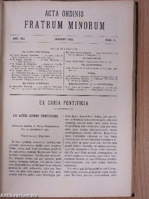 Acta Ordinis Fratrum Minorum 1920-1922. (vegyes számok) (30 db)