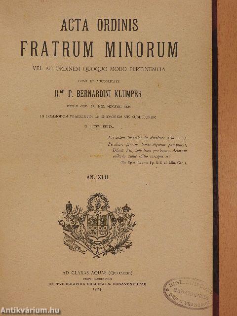 Acta Ordinis Fratrum Minorum Ianuarii-Decembris 1923