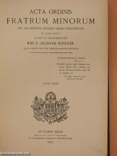 Acta Ordinis Fratrum Minorum Ianuarii-Decembris 1904