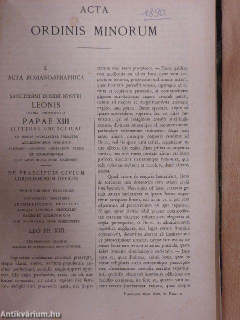 Acta Ordinis Minorum 1889-1891 (vegyes számok) (31 db)