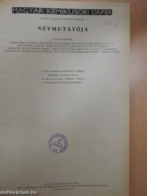 Magyar Kémikusok Lapja 1984. (nem teljes évfolyam)