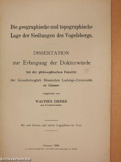 Die geographische und topographische Lage der Siedlungen des Vogelsbergs