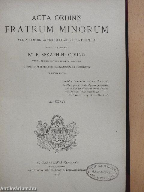 Acta Ordinis Fratrum Minorum Ianuarii-Decembris 1917-1918